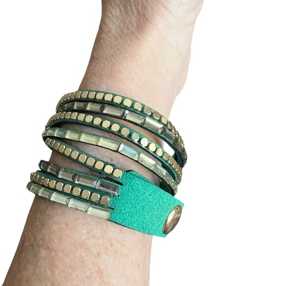 Chic Green and Gold Wrap Bracelet or Choker - Picture 2 of 7